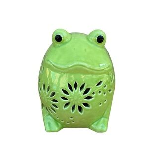 Vintage Glossy Ceramic Garden Luminary Green Frog Figurine Battery Operated